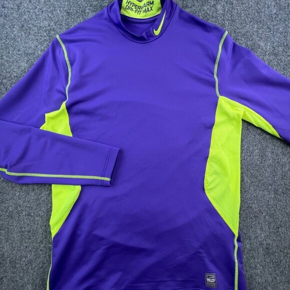 Nike Pro Combat Fitted Shirt Mens Size Large Long Sleeve Purple Yellow Stretch - Picture 1 of 9